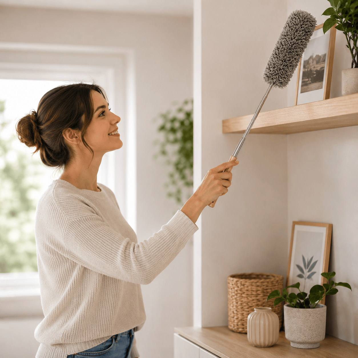 pandoo Teleskop Staubwedel 1 Meter Ausziehbar Bambus Teleskop Staubwedel
