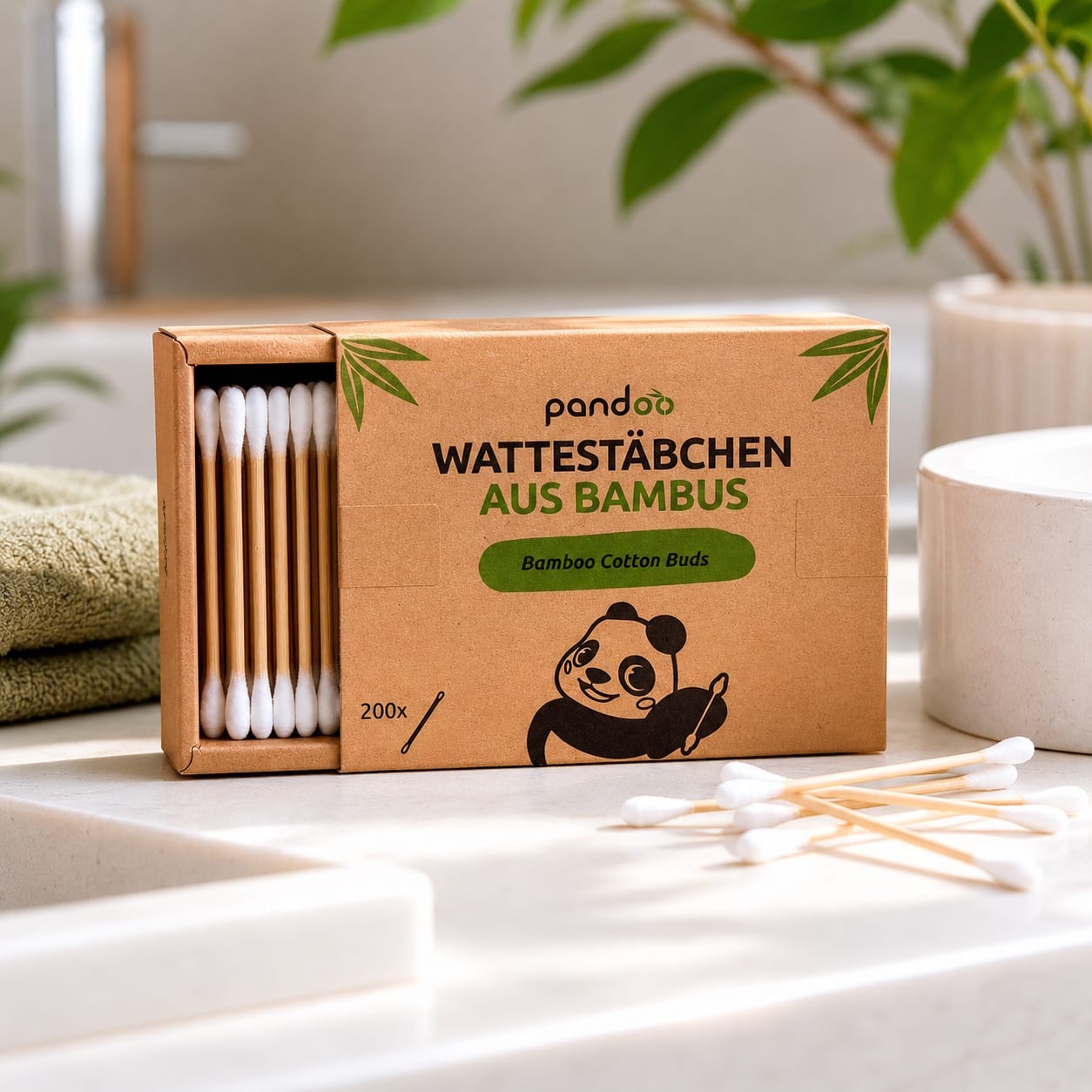 Plastikfreie Wattestäbchen aus Bambus und Bio-Baumwolle