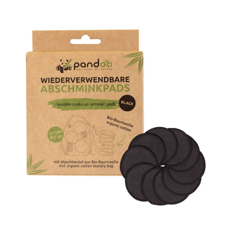 pandoo Abschminkpads 10 wiederverwendbare Abschminkpads | Schwarz | 100% Bio-Baumwolle