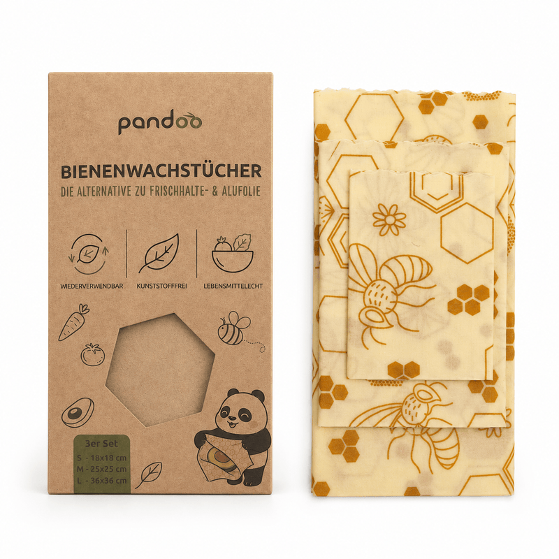 pandoo Bienenwachstuch Bienenwachstücher Starter Set (3 Größen) - Ersetzt Plastikfolie
