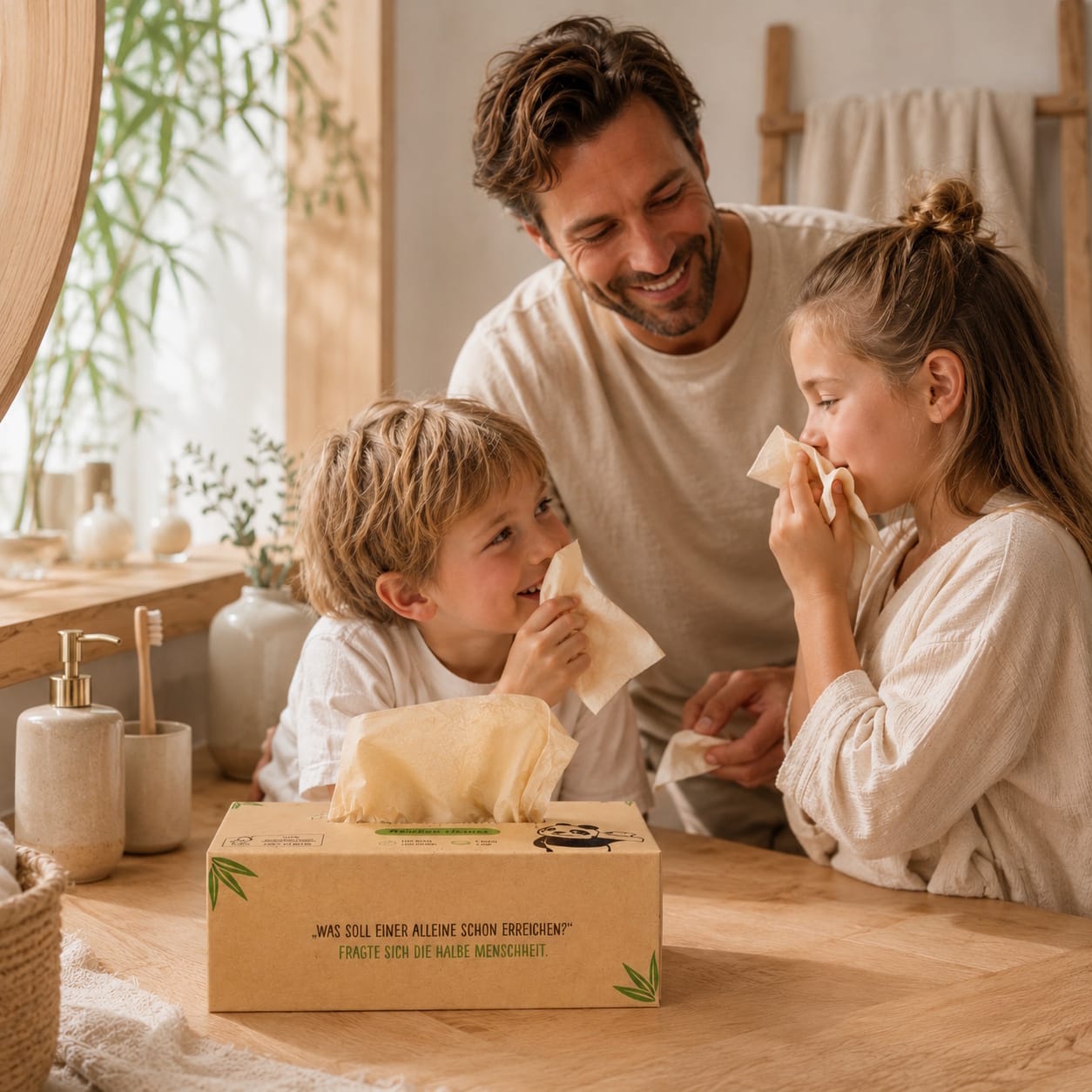pandoo Hygienepapier Bambus Taschentücher 3-lagig | 100% Bambus | Plastikfreie Verpackung