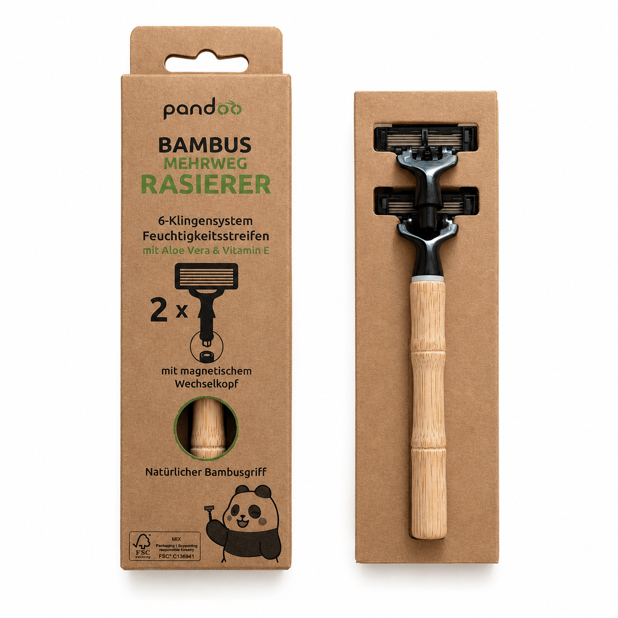 pandoo Rasierer Rasierer mit Wechselkopf Bambus Rasierer mit Wechselkopf
