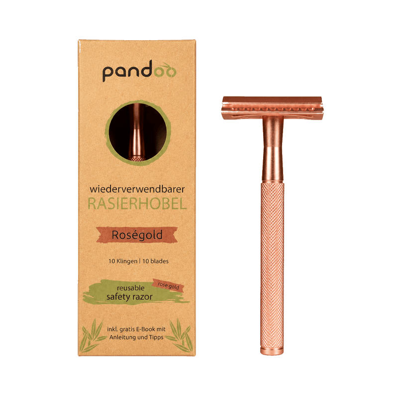 pandoo Rasierhobel Rosegold Rasierhobel aus Metall | inkl. 10 Klingen und E-Book