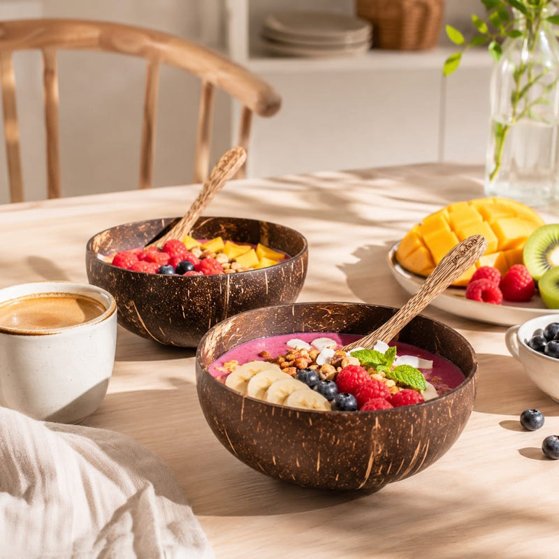 pandoo Schüsseln Kokosnuss-Set | 2 Schüsseln und 2 Löffel