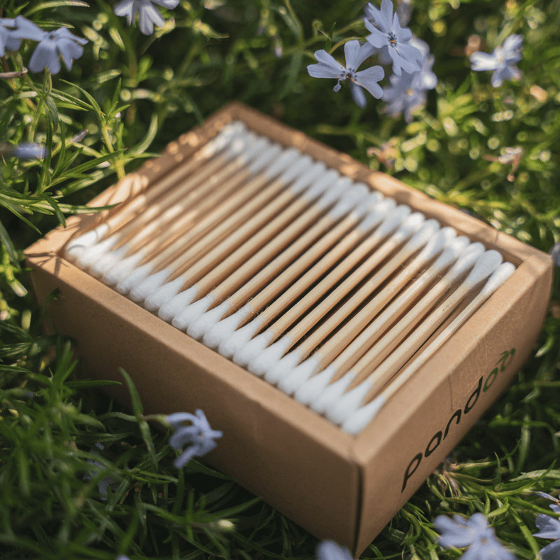 pandoo Wattestäbchen Plastikfreie Wattestäbchen aus Bambus und Bio-Baumwolle