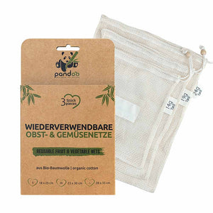 pandoo Gemüsenetz 3er Pack Obst- und Gemüsenetze | 3er- und 6er-Set | Bio Baumwolle