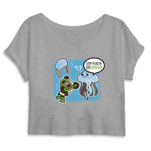 T-Pop Mantis - Crop top - DTG S / Grey Crop Top aus Bio-Baumwolle | Qualle